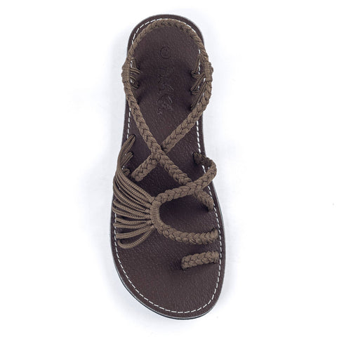 Plaka - Palm Leaf Flat Summer Sandals - Taupe: 6