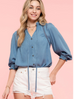 By The River - FRONT NECK TIE CHAMBRAY TOP
