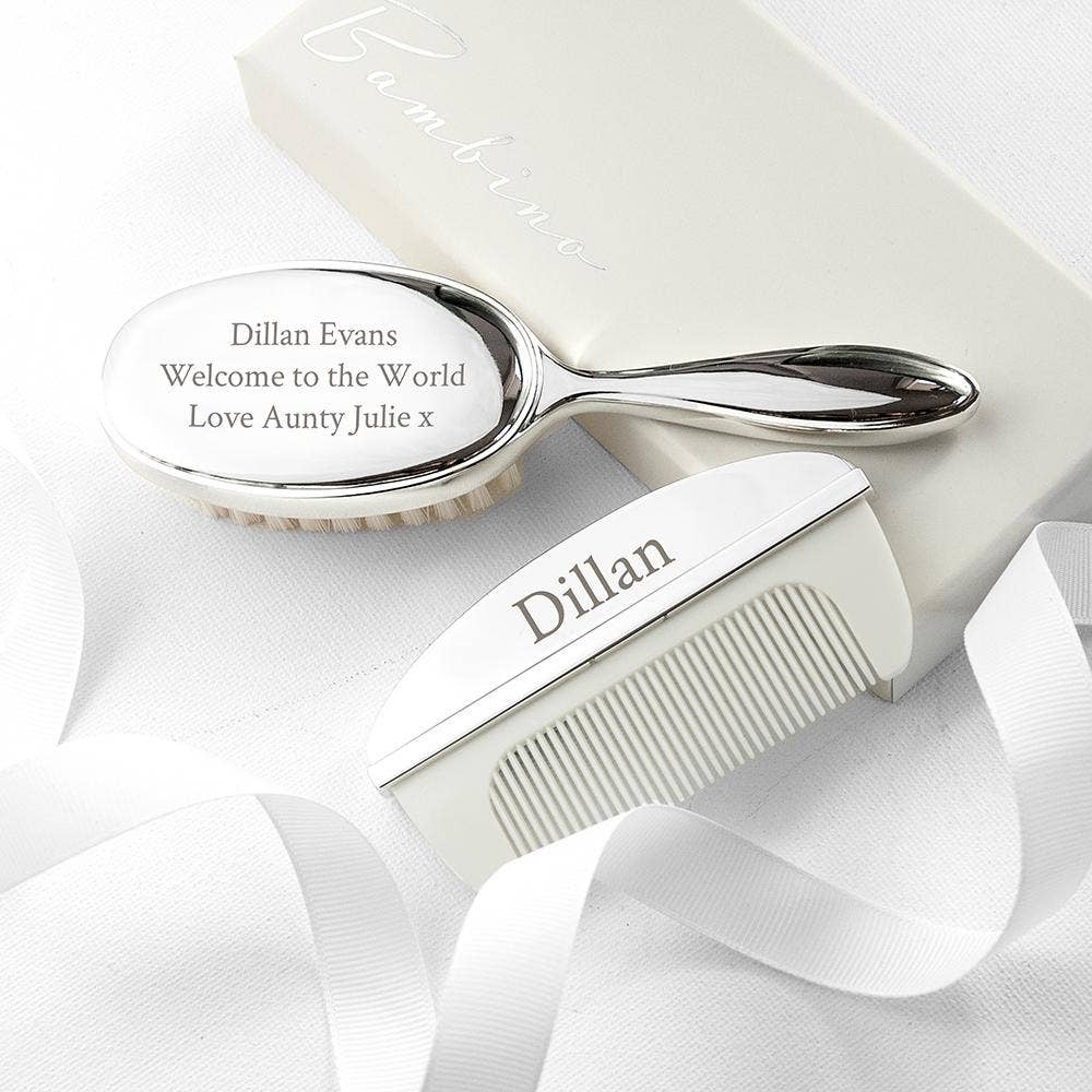 Treat Republic - Personalised Silver Plated Baby Brush And Comb Set