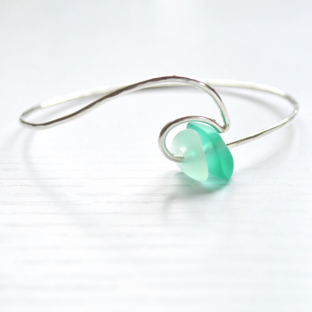 Salty But Sweet - Sea Glass Wave Bangle in Sterling