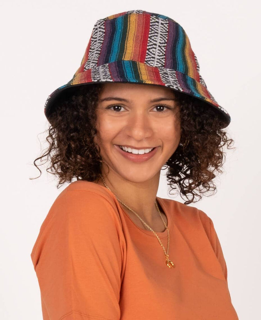 Soul Flower - Reversible Rainbow and Black Canvas Bucket Hat