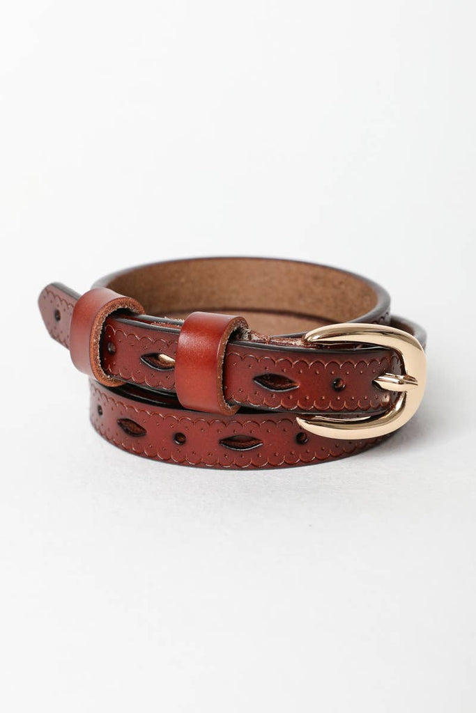 Leto Accessories - Scallop Skinny Leather Belt