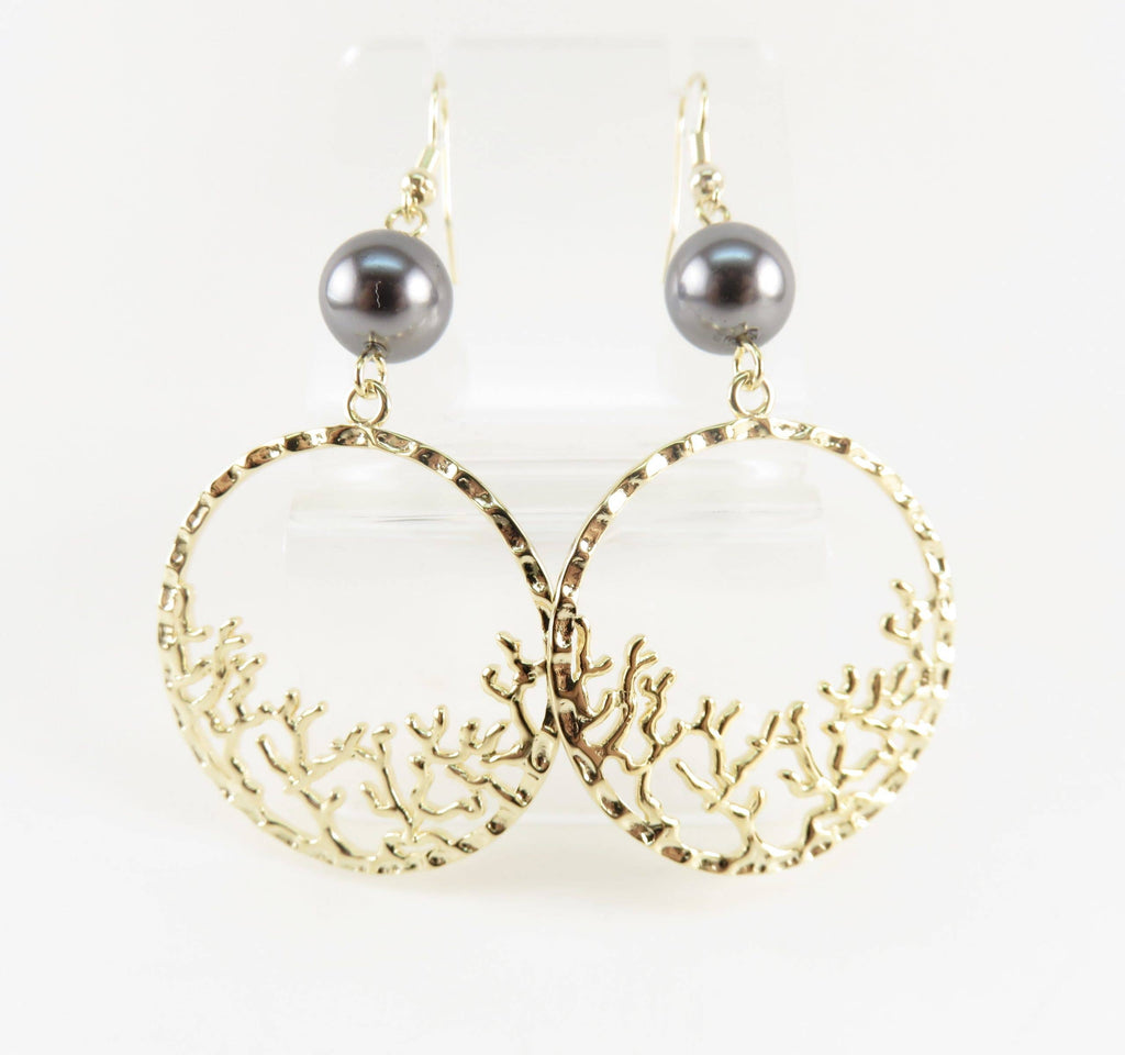 OpalHaus - Black Tahitian Shell Hamilton Gold Hoop Coral Earrings
