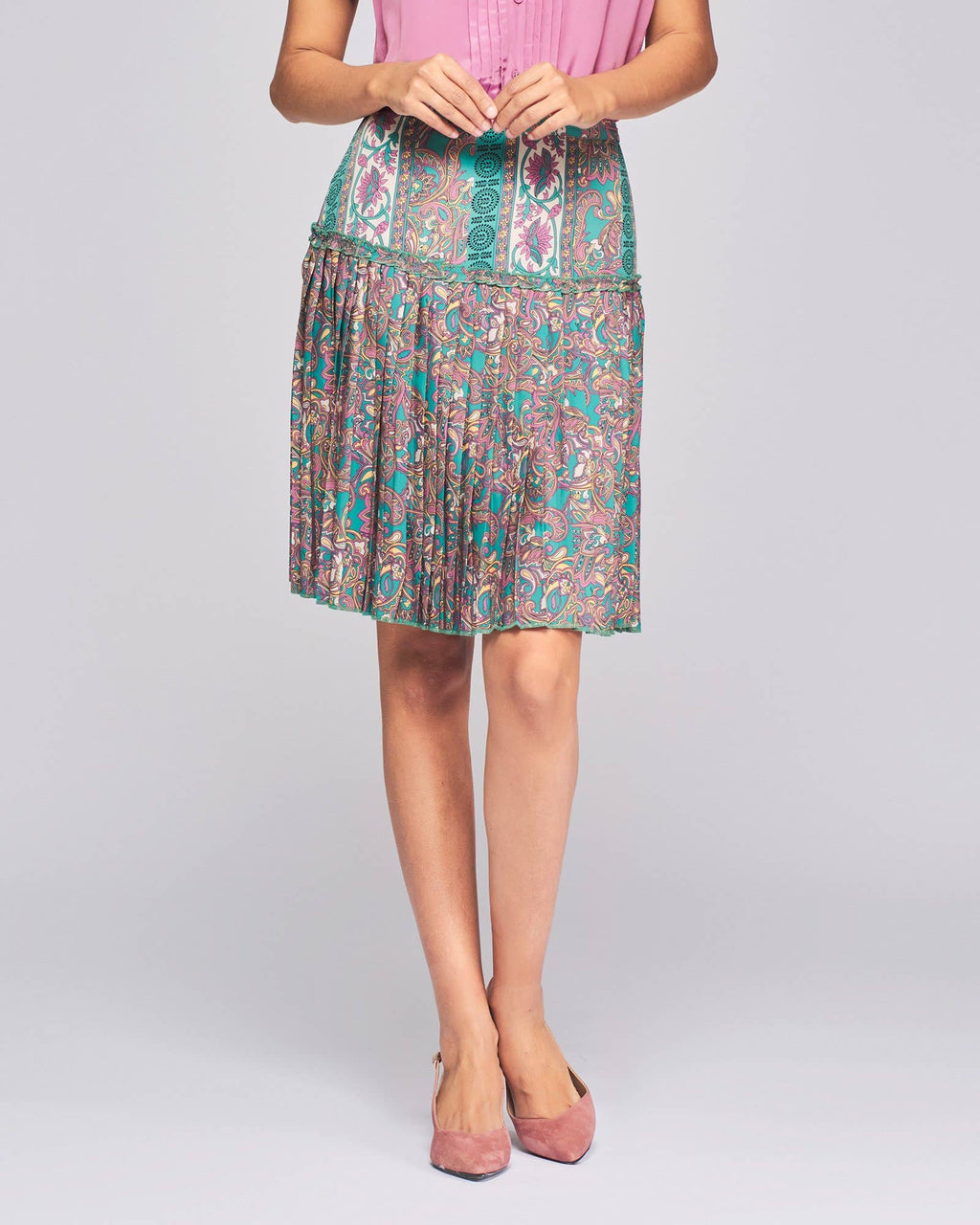 NIZA - Printed pleated short skirt