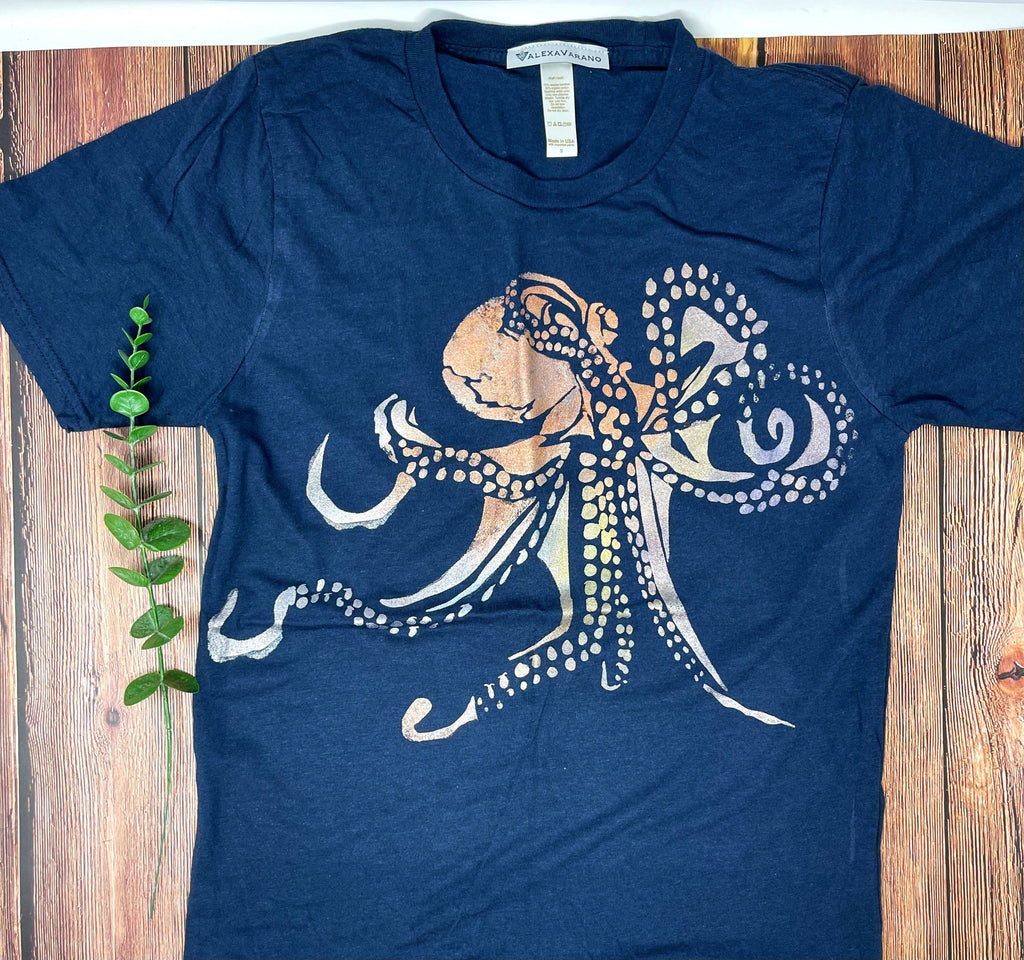 Third Wolf Designs - Octopus Hand Painted Bamboo Crew Neck Tee