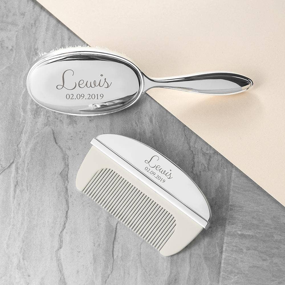 Treat Republic - Personalised Classic Silver Plated Baby Brush And Comb Set