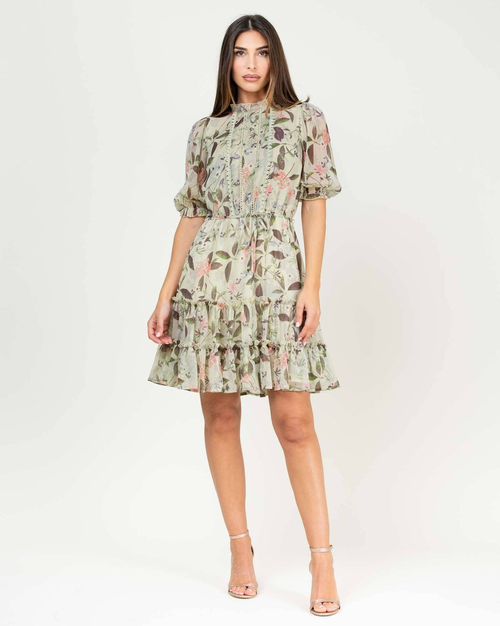 NIZA - Dress With Floral Print and High Neck