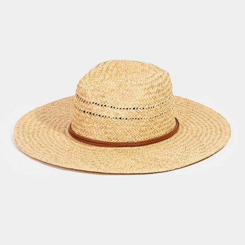 Collections by Fame Accessories - Basket Straw Weave Double Strap Fashion Sun Hat
