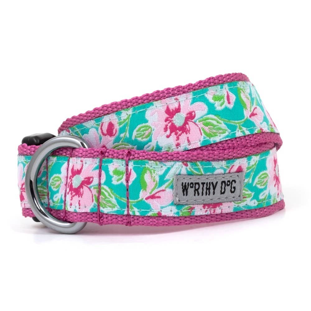 The Worthy Dog - Watercolor Floral Collar: X Large / Teal