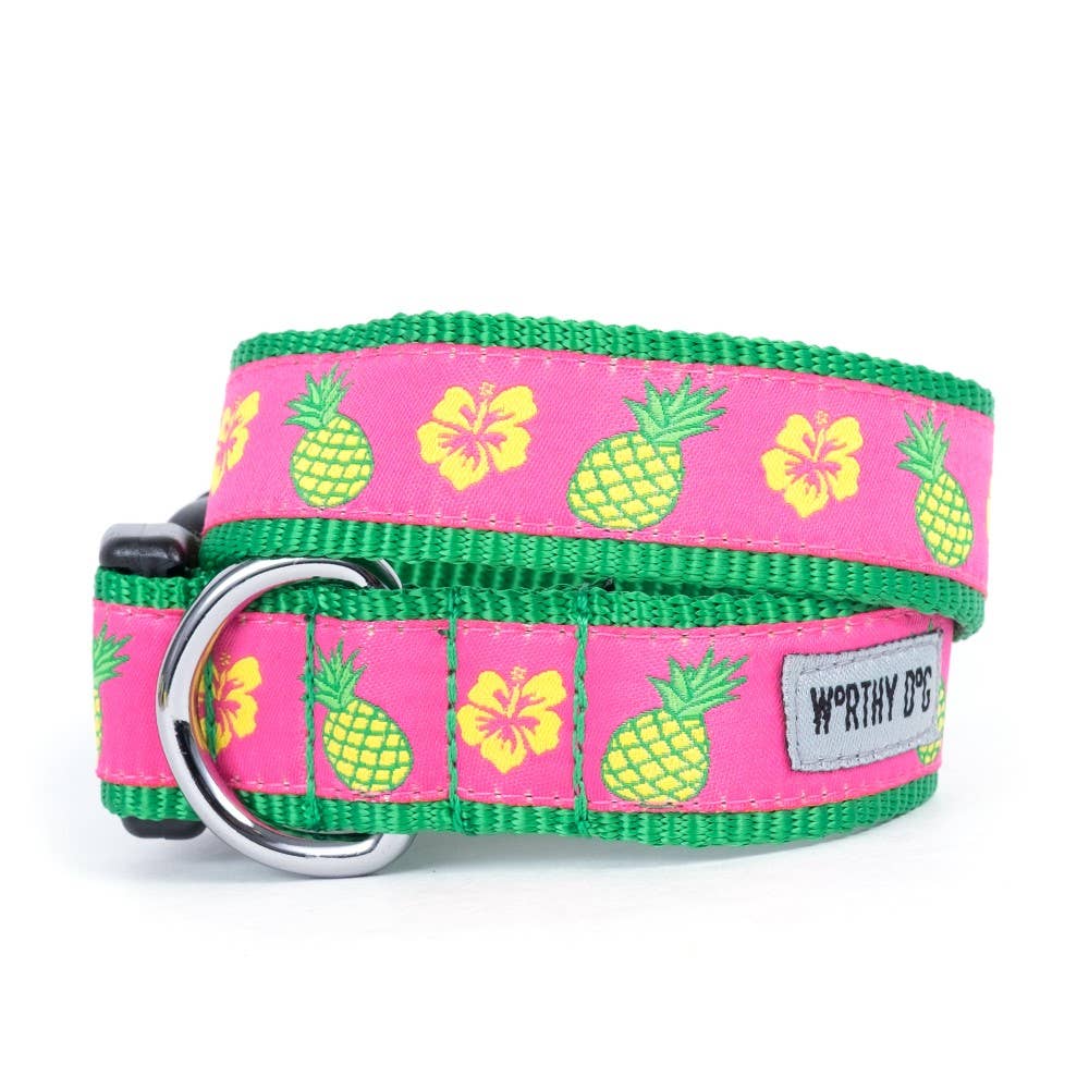 The Worthy Dog - Pineapples Collar: Medium / Pink