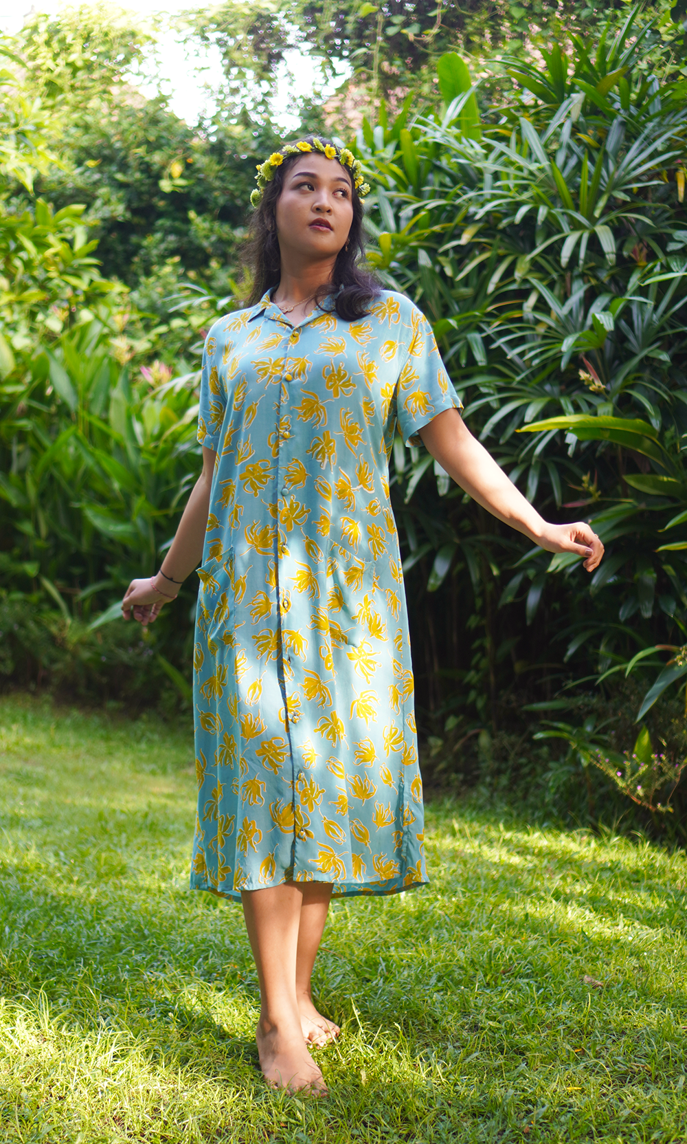 EcoDeluxe Rayon Hawaiian Swing Dress